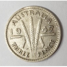 AUSTRALIA 1947 . THREEPENCE . ERROR . BROADSTRIKE . VERY LOW MINTAGE